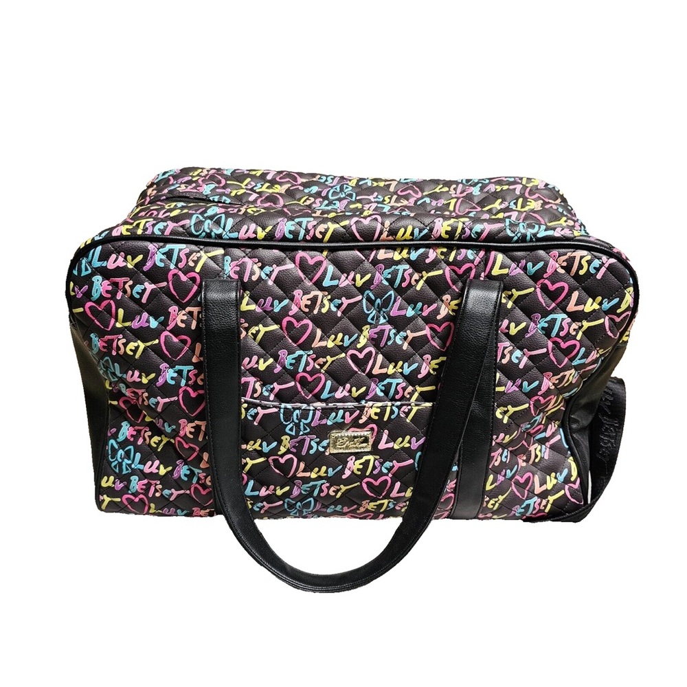 Luv Betsey Johnson Large Duffle Travel Bag Quilted Black Heart 18.5"x11"x9"